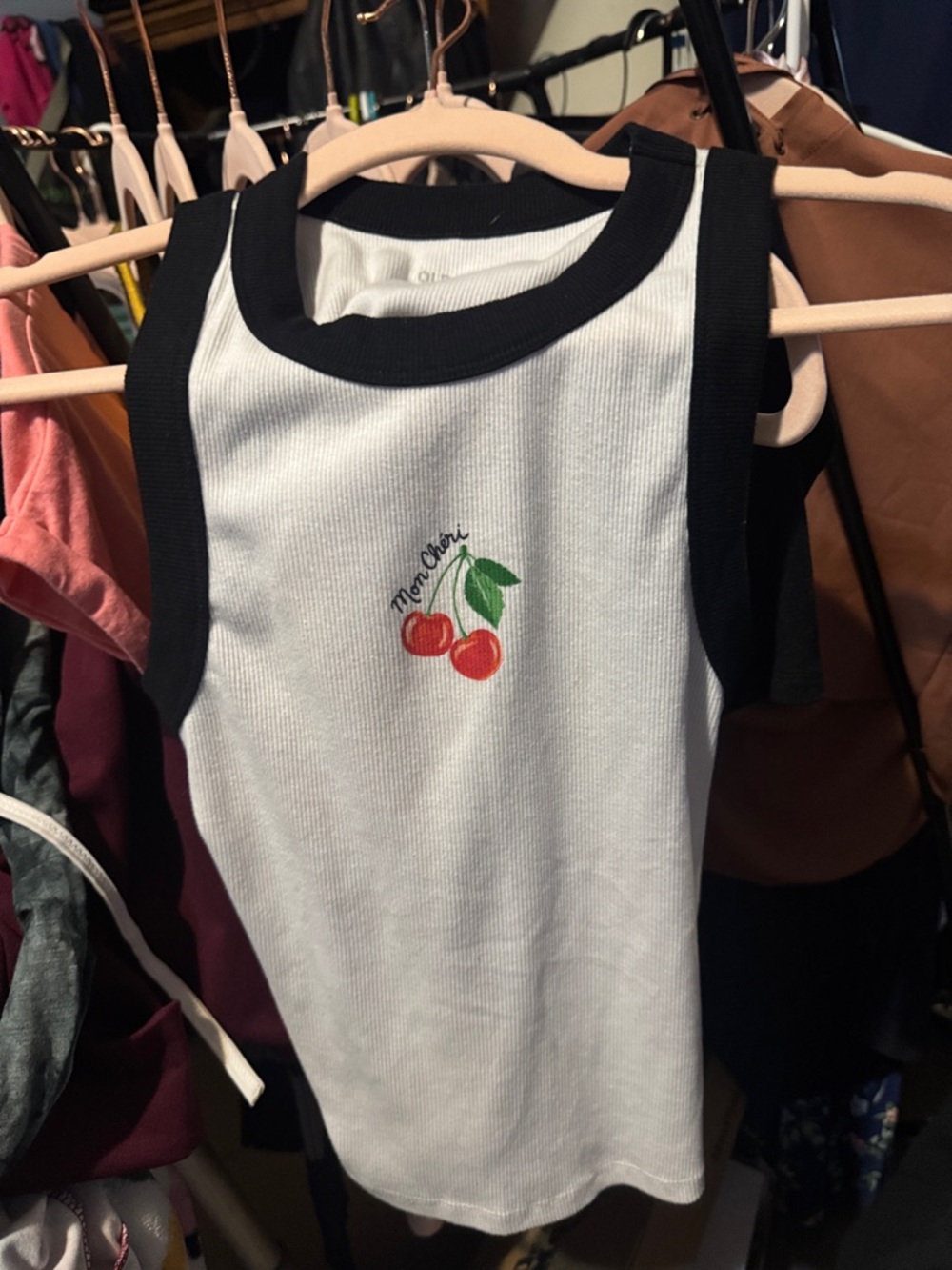 Old Navy White & Black Cherry Tank Top